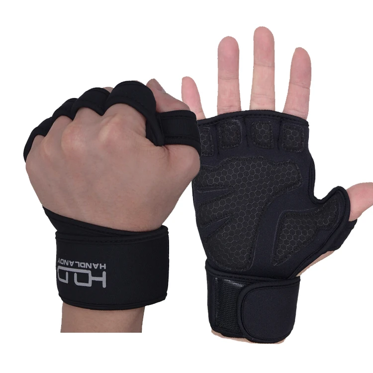 

PRISAFETY Black Silicone Palm Protection Gym Exercise Training Vibration-Resistant Weightlifting Gloves With Wrist Support, Black/any customized color
