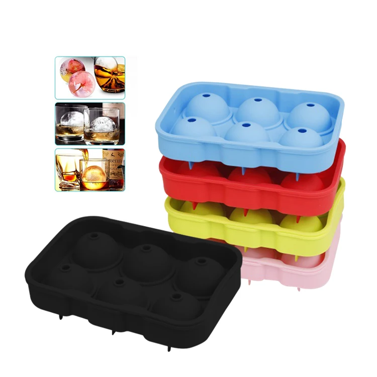 

Portable Round Shape Ice Maker Hold 6 Cavities Silicone Ice Cube and Ball Tray with Lid, Customized