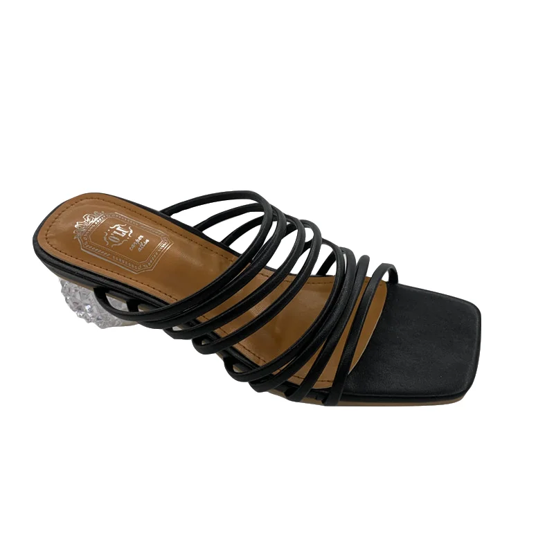 

2021 spring/summer comfortable female ladies square toe crystal ball clear mid heels sandals sexy women, White, yellow , black