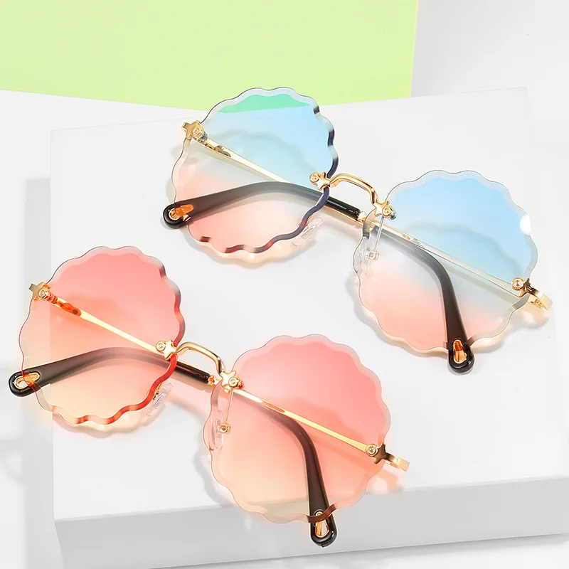 

2020 Rimless Round Sunglasses Women Flower Gradient Sun Glasses Female Metal Frame Glasses Shades Eyewear UV400