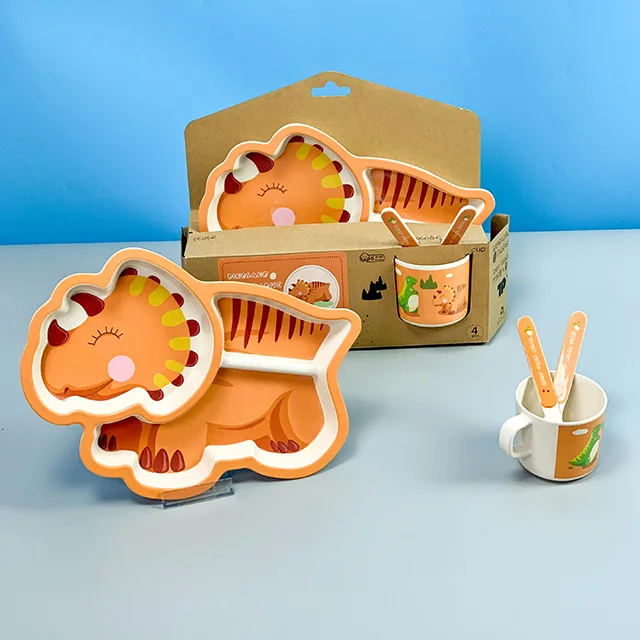 

Wholesale Melamine Bamboo Fiber Dinosaur Toddler Plates Dinnerware Dinner Dish Set