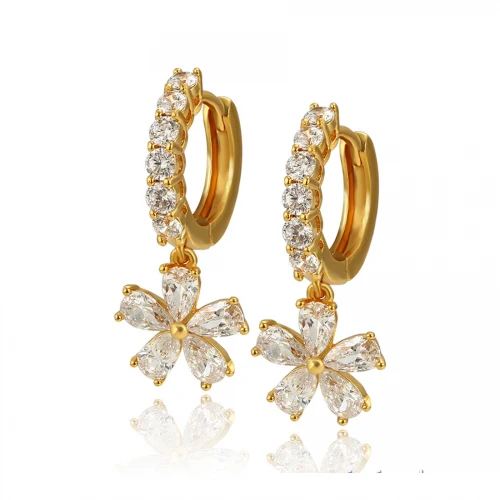 

A00658658 xuping 24k gold fancy Flower zircon artificial Diamond Drop Earrings