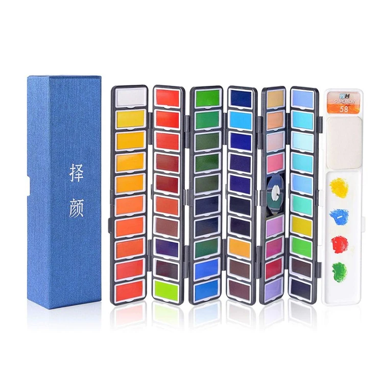 
Superior New Watercolor 18/38/58 High Quality Portable Solid Watercolor Paint Set 