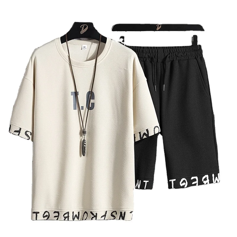 

New Arrival Two Piece Set Men Short Sleeve T Shirt Plus Shorts Tracksuits Causal Sportswear Tops, 4 colors