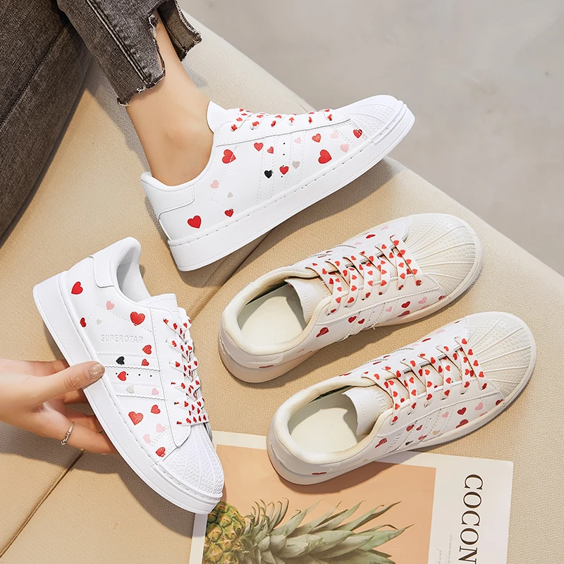 

Women white Sneakers Leather Shoes Spring Trend Casual Flats Sneakers Female New Fashion Comfort Cute Vulcanized Platform Shoes