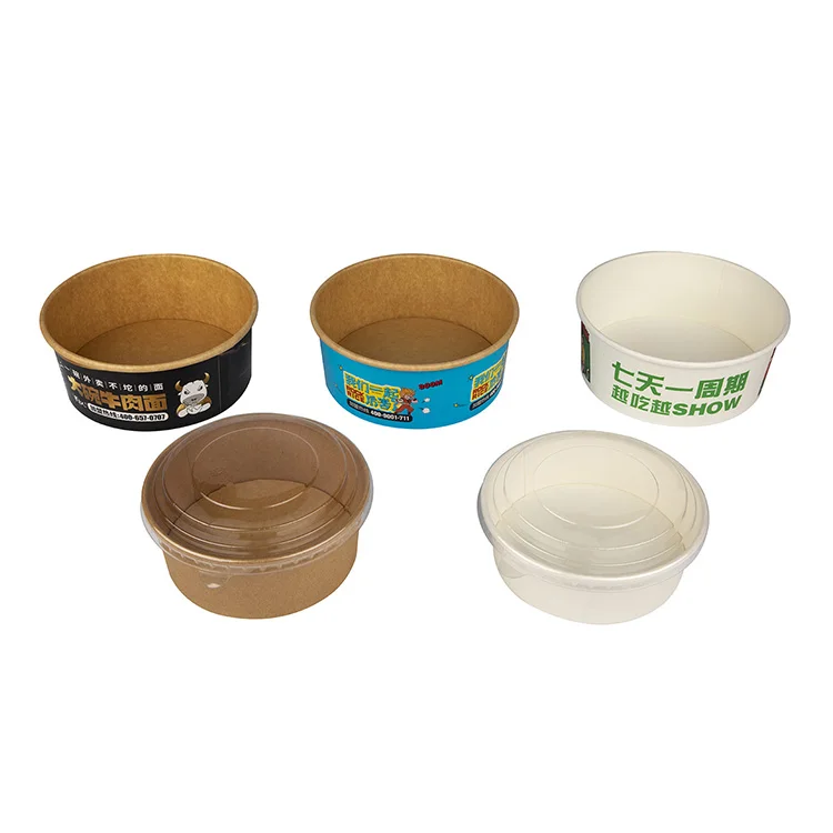 Biodegradable Food Grade Lined Disposable Salad Bowl With Lid 500ml 750