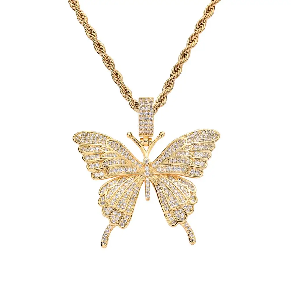 CN178  Small Size Cubic Zircon Butterfly Pendants Women Necklace Men's Hip Hop Necklace Party Jewelry Gift
