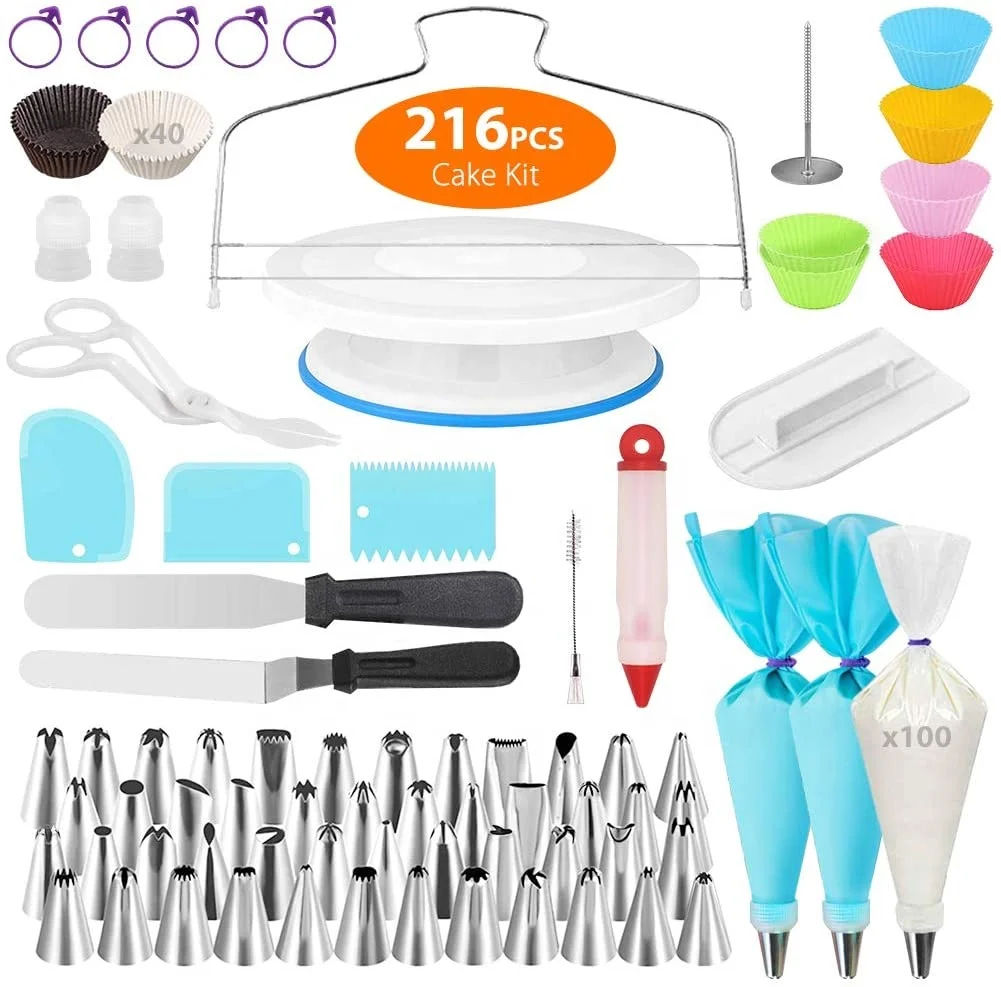 

216 Pcs Cake Tools Decorating Set Professional Baking Tools Cake Decorating Set Rotating Cake Decorating Tools for Beginner