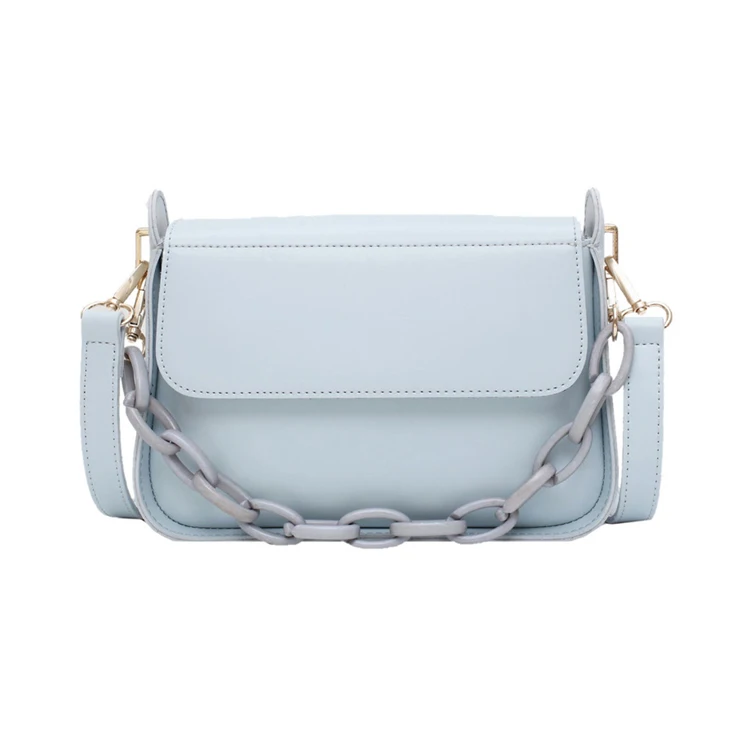 

2020 Fashion Solid Color PU Leather Chain Designer Lady Shoulder Handbag New Style Leather Bag for Women, Black,beige,light blue,green