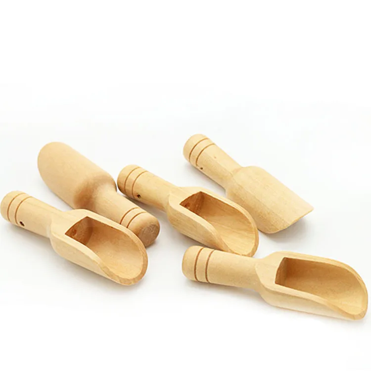 

Wholesale small short bamboo wood candy buffet spoon cooking measuring mini flat wooden scoops for bath salts DH5956