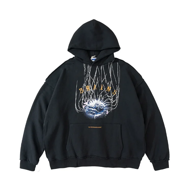 

Autumn and winter new trend men's Printing loose hoodies 100% cotton custom embroidered hoody