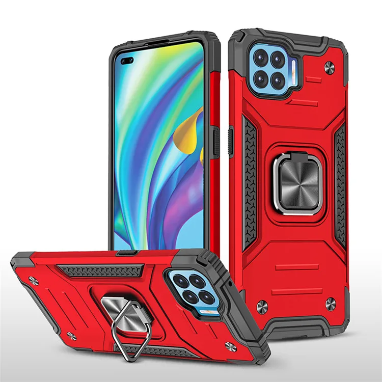 

Factory Wholesale 2 in 1 TPU PC Car Ring Holder Protective Back Cover Phone Case for OPPO F17 Pro Reno 4 Lite Kickstand Covers
