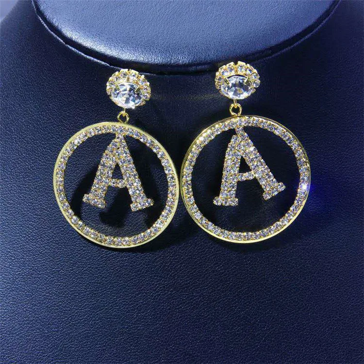 

Hot Sales Rhinestone Dangle Earrings Diamond Hoop Letter Diamond Earrings, Picture
