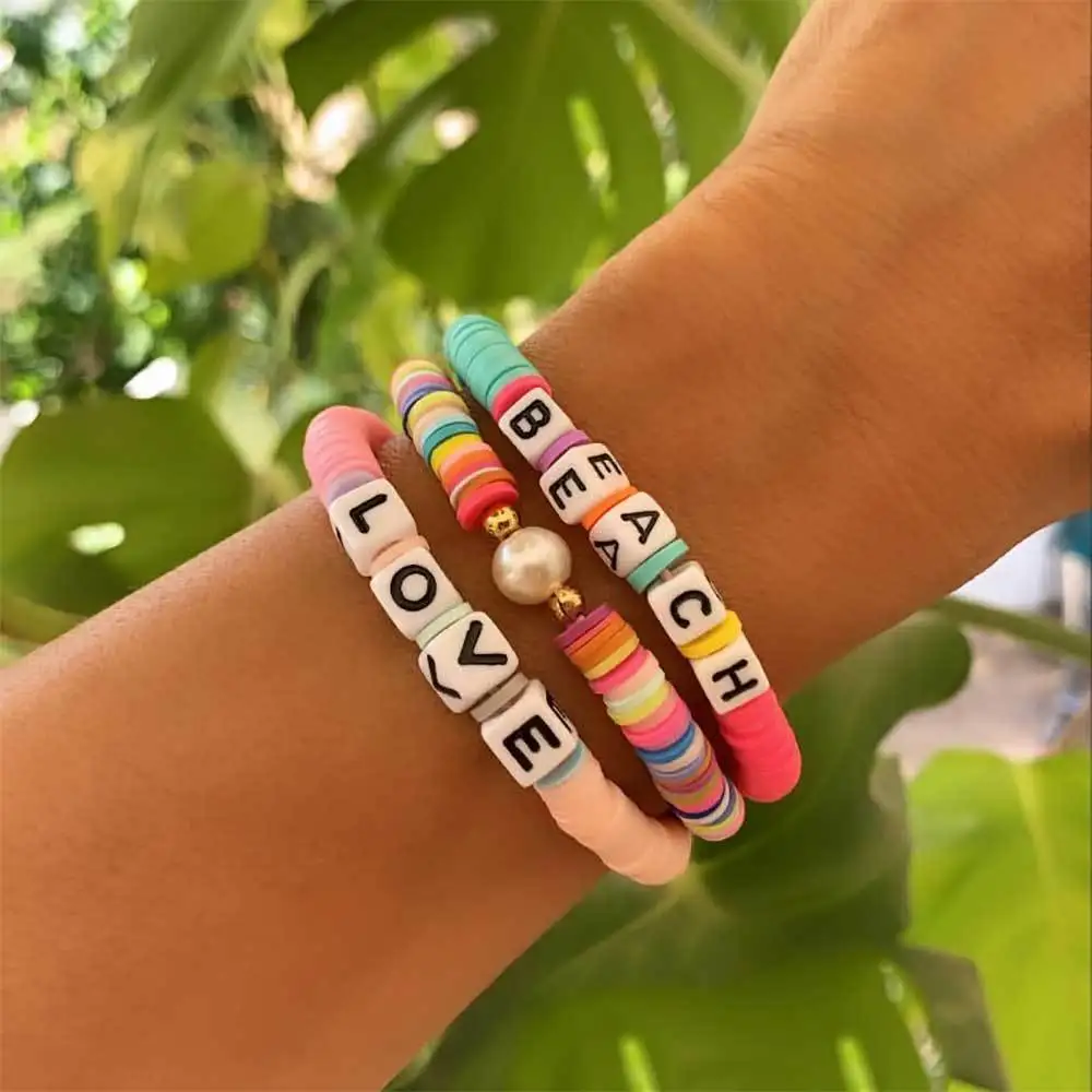 

Hot Selling Romantic Lover Jewelry Handmade DIY Letter Bracelet For Men and Women Elastic Size Cheap Soft Ceramics Bracelet