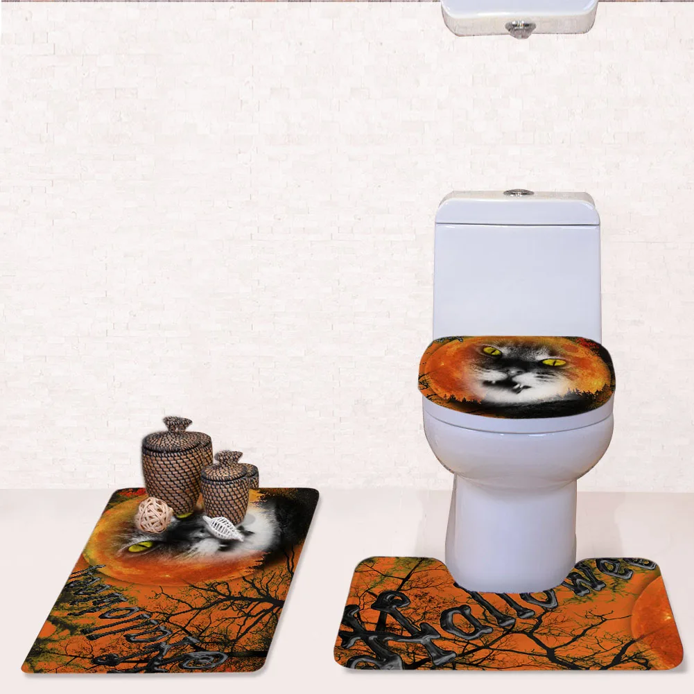 

Luxury Bathroom Set Mat Halloween Style Pattern Print Bathroom Mat Set Low MOQ Hot Sale Bathroom Rugs And Mats Sets, Customized color