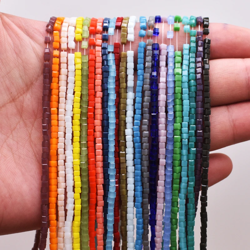 

190pcs/strand Faceted Square Shape Crystal Glass Beads for Jewelry Making Cube Glass seed Beads Factory Wholesale