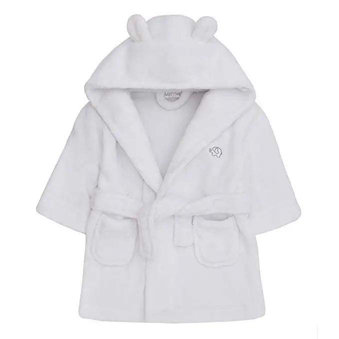 

Super Soft Coral Fleece Boy And Girls Hooded Toddler Baby Bathrobes, White