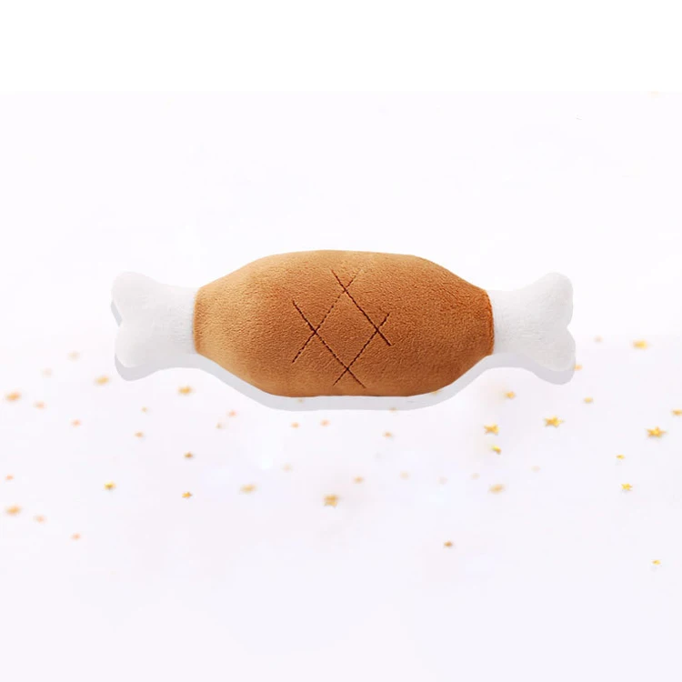 

wholesale pet dog cat toy supplies double bone chicken legs plush toy sound durable pet plush toy, Customized color