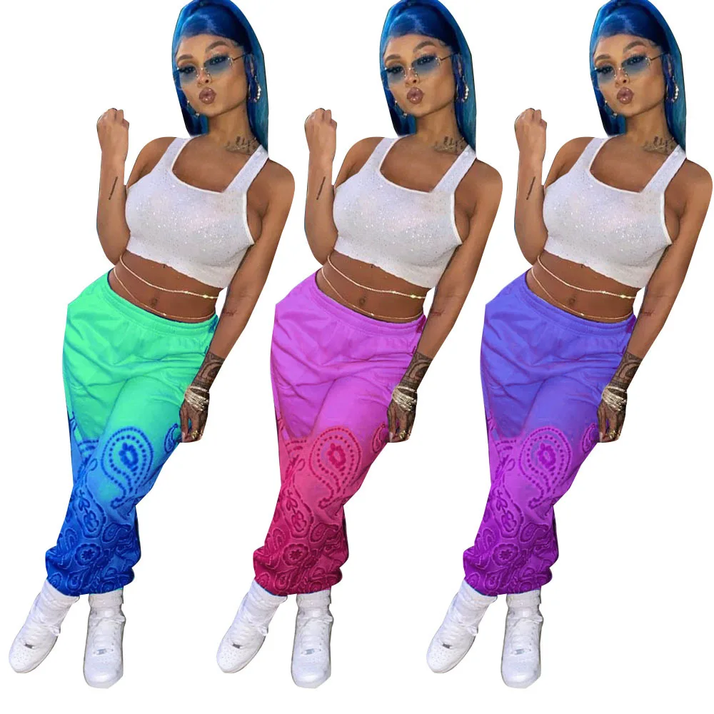 

Sexy Women Loose Pants Printing Gradient Trousers Fashion High Waisted Long Pants for Ladies, 3 colors