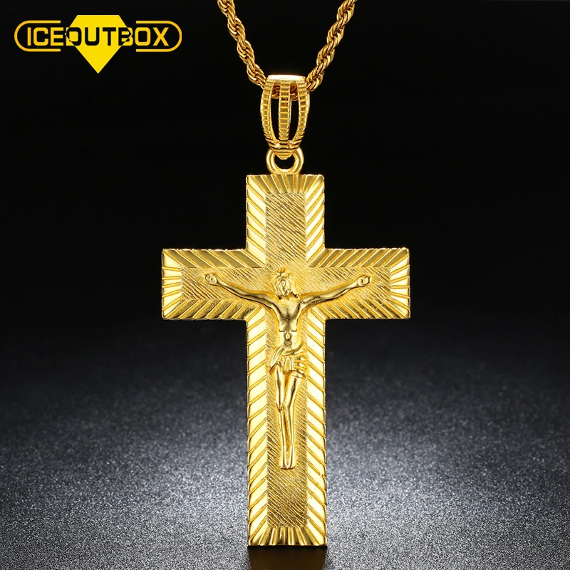 Wholesale DuBai 18k Yellow Gold Lattice Cross Charm Pendant Orthodox Pendant Necklace