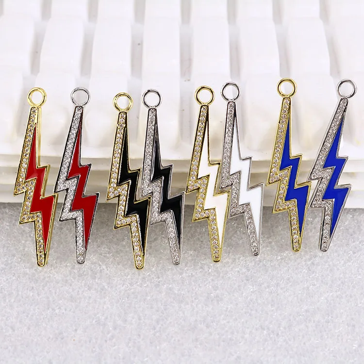 

CZ7712 CZ Enamel Thunder Lightning Bolt Charm, Enamel CZ Pave lightning Sign Pendant