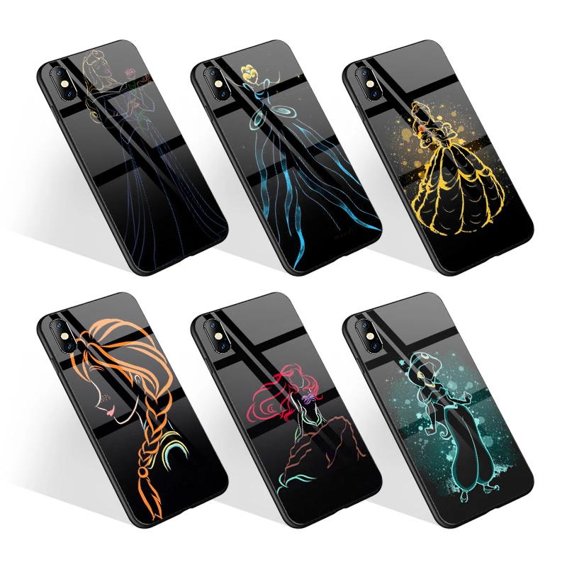 

Cartoon Drawing Princess DIY UV Printed Cell Phone Cover for iPhone 12 Pro Max Tempered Glass Phone Case for Redmi Note 9T, Black