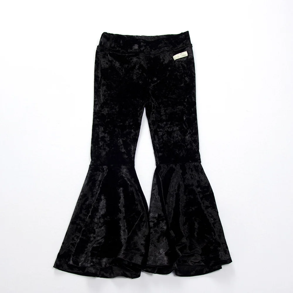 

Wide Flare Leg Pants Solid Black Velvet Bell-bottoms Gorgeous Flare Pants for Kids, Customized color