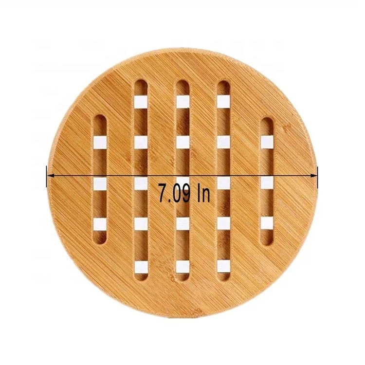
Solid Bamboo Wood Mat Trivets with Non-Slip Pads for Hot Dishes/Pot/Bowl/Teapot 