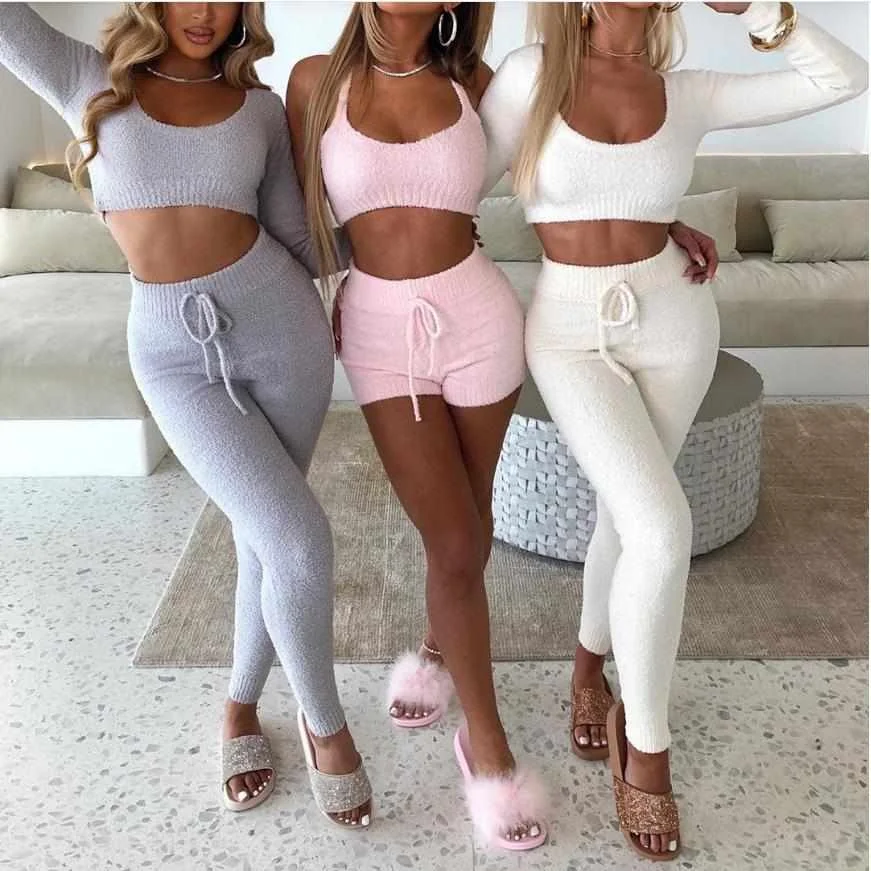 

Fluffy Fur Two Piece Outfits Sexy Top and Pants Set Casual Women Outfits Matching Sets Party Clubwear Fall Winter