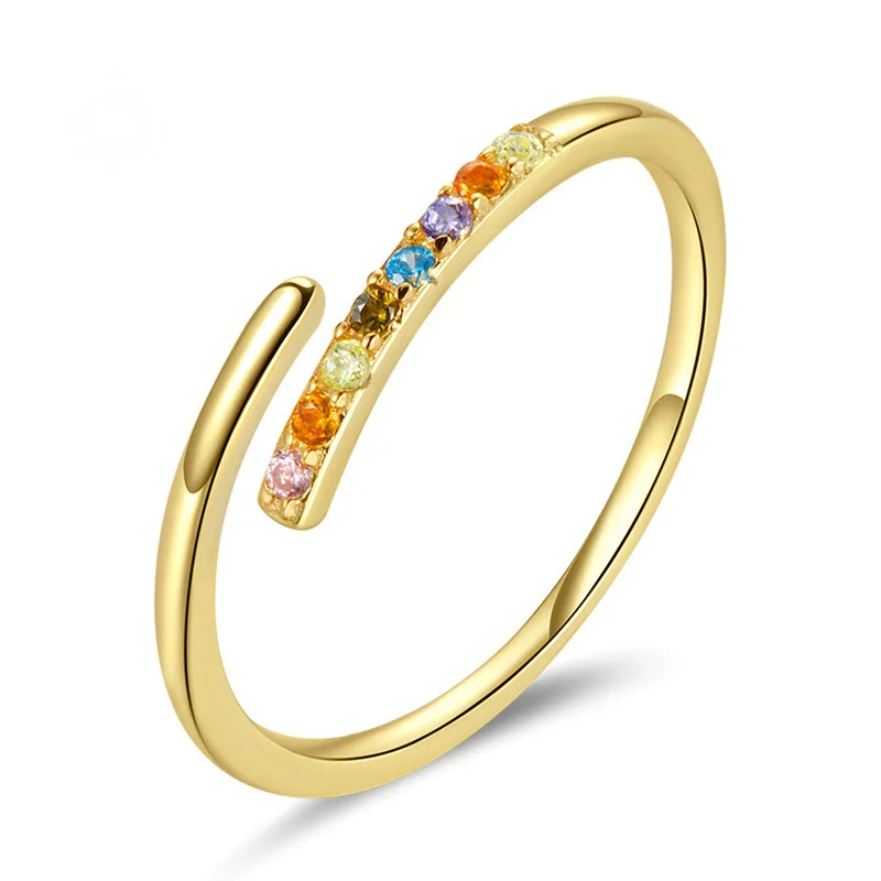 

Hainon Sterling Silver S925 Minimalist Zircon Adjustable Ring Electroplating Real Gold Color Zircon Fashion Ring Jewelry Women