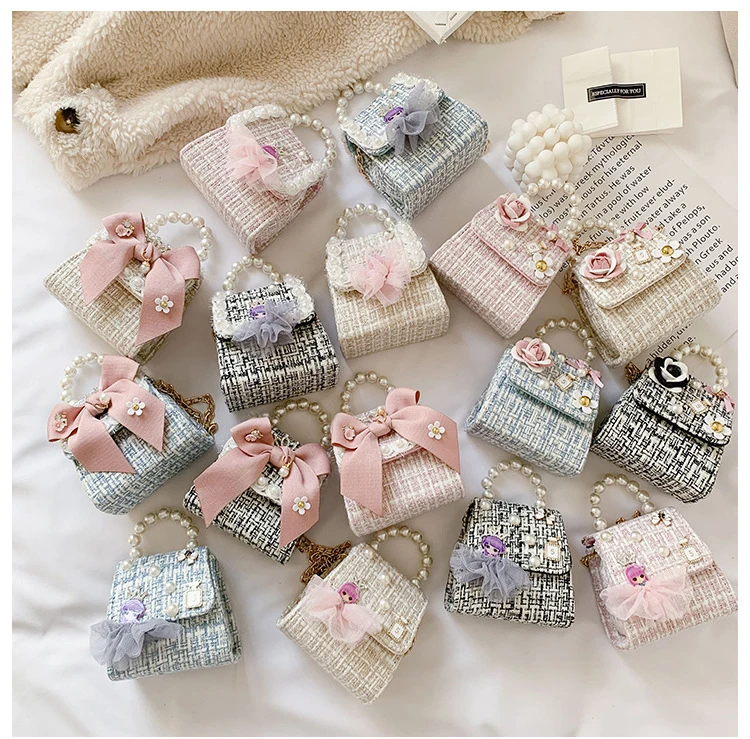 

New hot sell cute kid girls princess pearl messenger bag baby flower purse handbag,Bowknot Princess Coin Purses