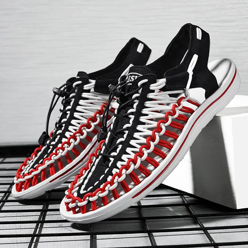 

2021 new men's sandals elastic non-slip sandals casual beach sandals, hand-woven fashion sandali large size 38-48, Picture show