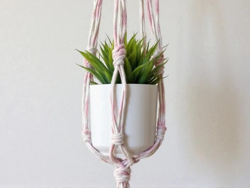 Macrame hanging planter made from old t-shirt strips