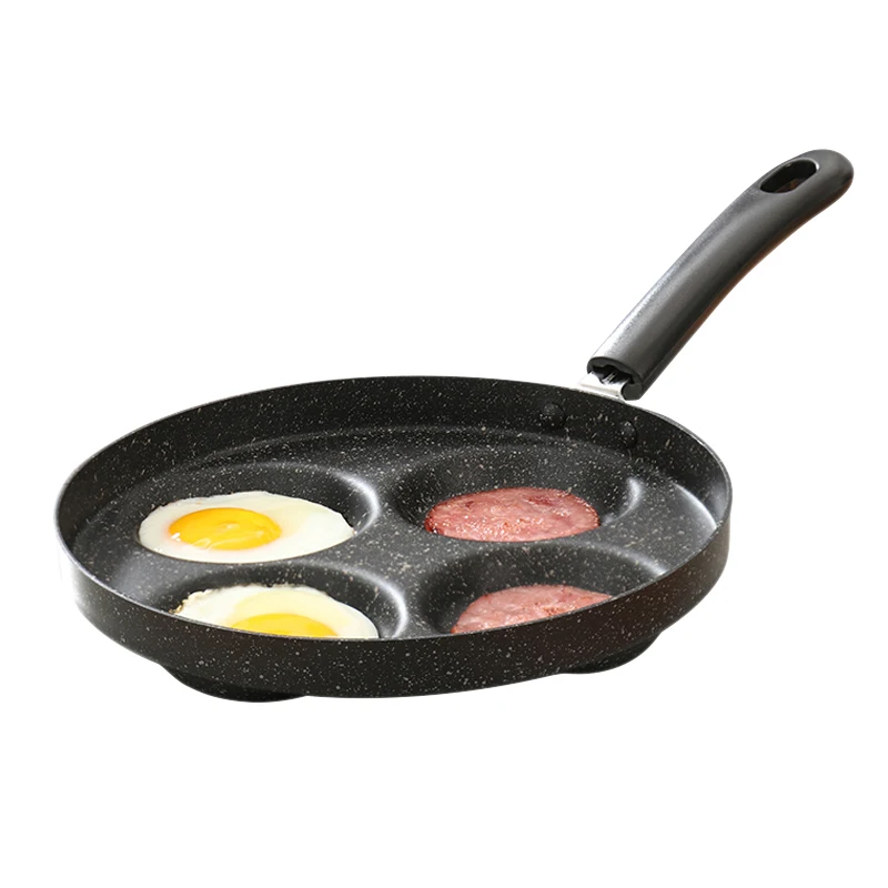 

Kitchen Breakfast 4 Hole Egg Fry Omelette Fried Oil Frying Non Stick Pancake Pan, Black