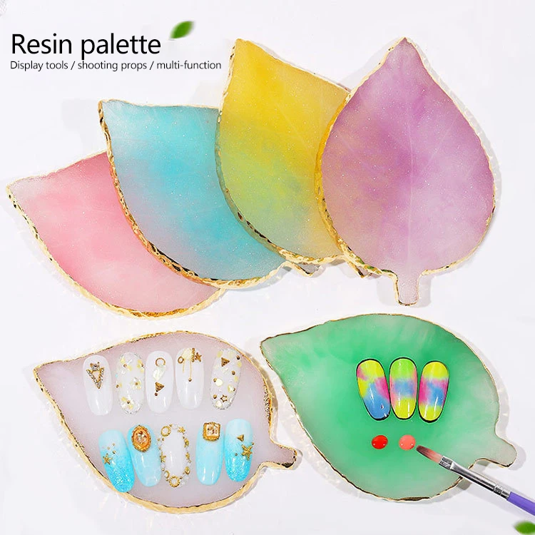 

Leaf Shape Fake Nail Tips Color Display Resin Palette Plastic Painting Tray Crystal Resin Palette