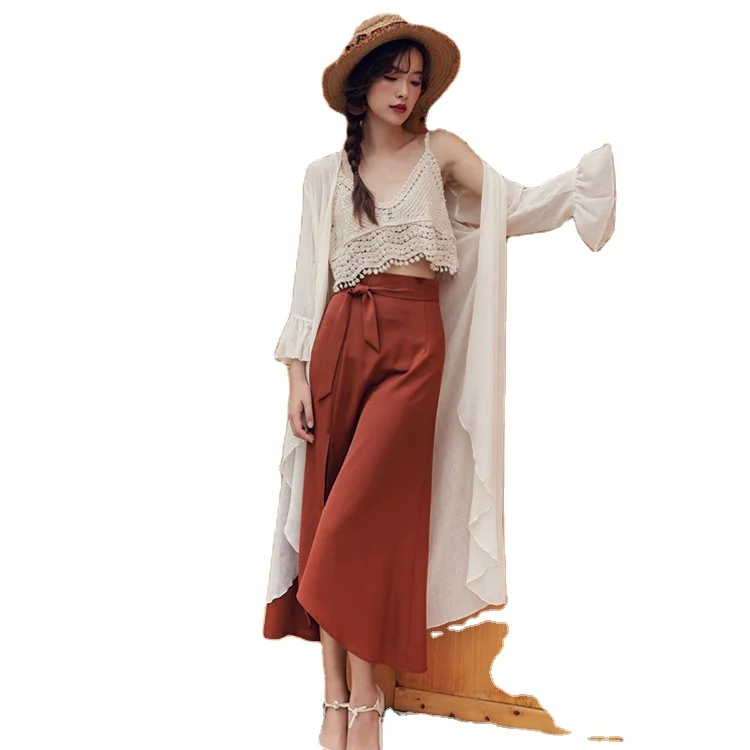 

Summer Shawl New Cardigan Ocean Air Super Fairy Sun Protection Shirt Lotus Leaf Sleeve Irregular Long Coat Sunscreen