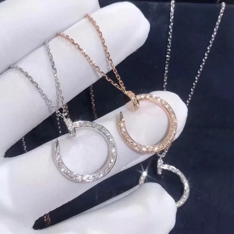 

New design Nail Shape Crystal Rose Gold Plated Necklace Pendant Necklaces for Women Rhodium Plated Jewelry