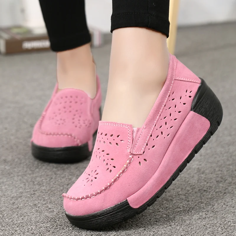 

Summer Women Casual Shoes Cow Suede Slip On Women Flats Wedge Sandals Platform Sneakers Moccasins Loafers Sandalias