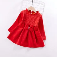 

children girl warm party clothing baby girls flower printed flutter sleeve fall winter dress