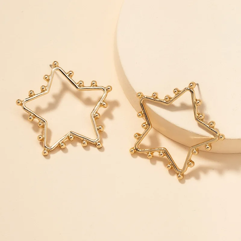 

Trendy Simple Hollow Five-pointed Star Earring Geometric Small Round Beads Decoration Pentagram Earring Women Jewelry
