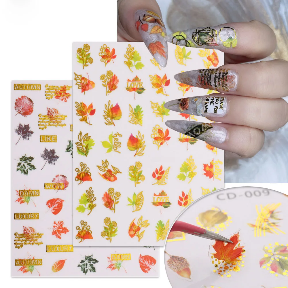 

Free Shipping 2022 New Bronzing Harvest Plant DIY Nail Stickers Self-Adhesive Maple Leaves Autumn Fall Nail Art Decals