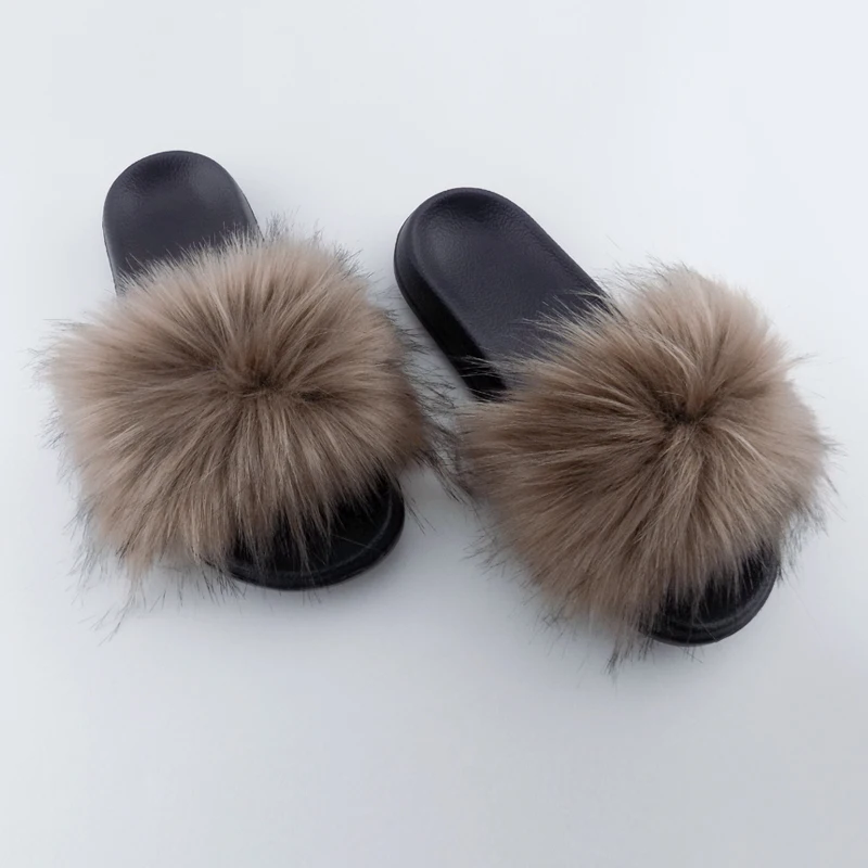 

black brown colors slides cheap women furry slipper.