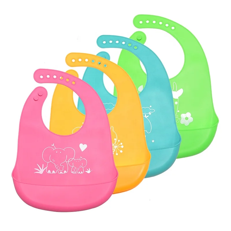 

Hot sale Babero Bebe BPA Free Silicone Baby Bib Waterproof Silicone Bibs for kids, Blue pink orange green