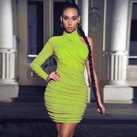 

Fashion Club Dresses Pleated Green Women's One Shoulder Mini Dress