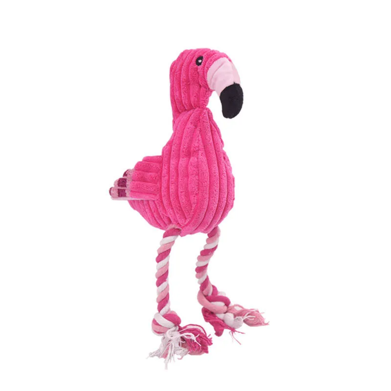 

New Squeaky Interactive Cartoon Animal Flamingo Shaped Cotton Rope Dog Toy Pet Training Products Cleaning Teeth Pet Chew Toys, 1 color