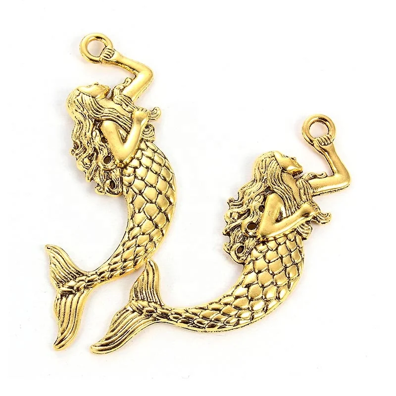 

Beautiful Gold Silver Mermaid Charms Pendant for Women Men Handmade DIY Mermaid Fish Tail Necklace Sea Ocean Jewelry Making, Picture show