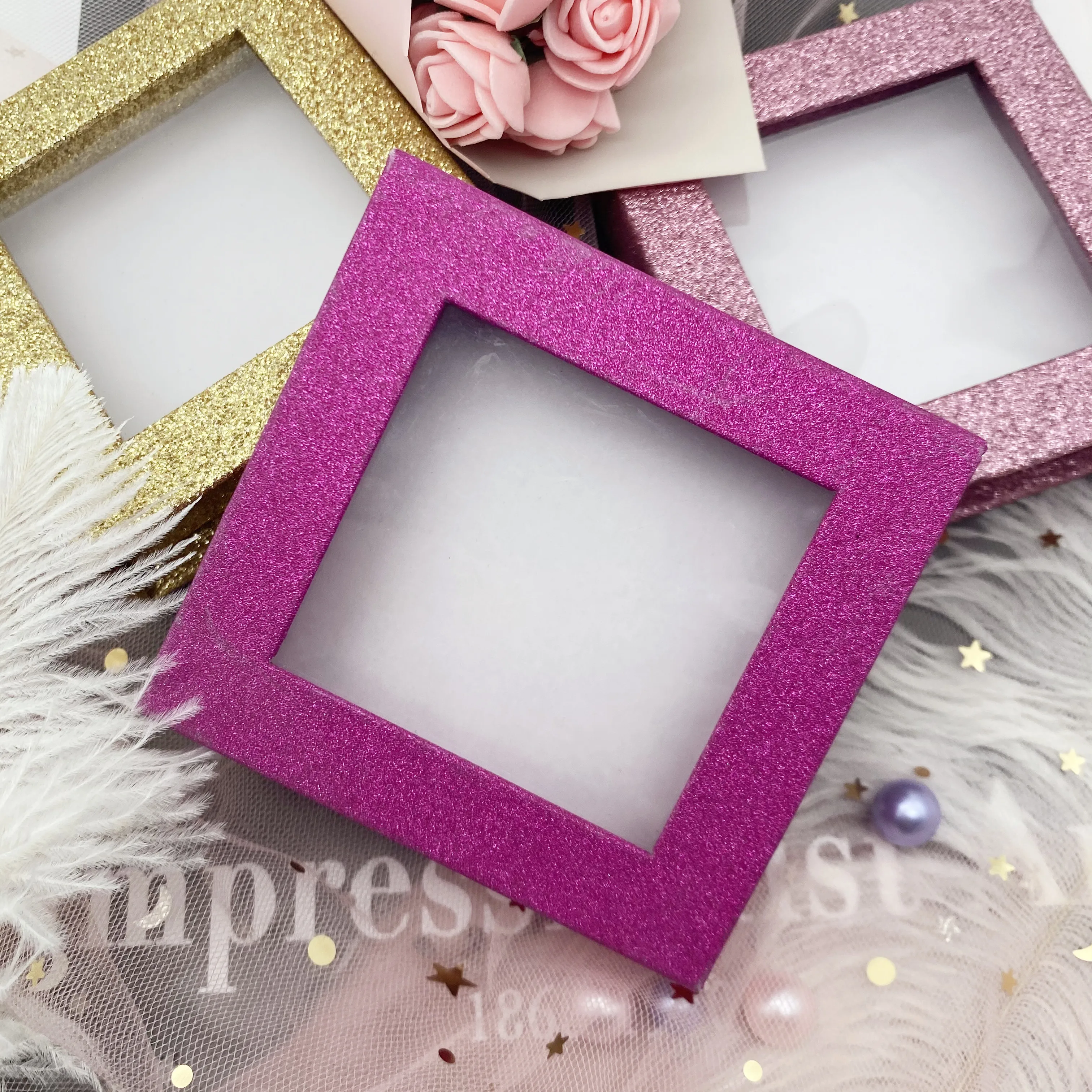 

purple custom logo magnet private label eyelash boxes