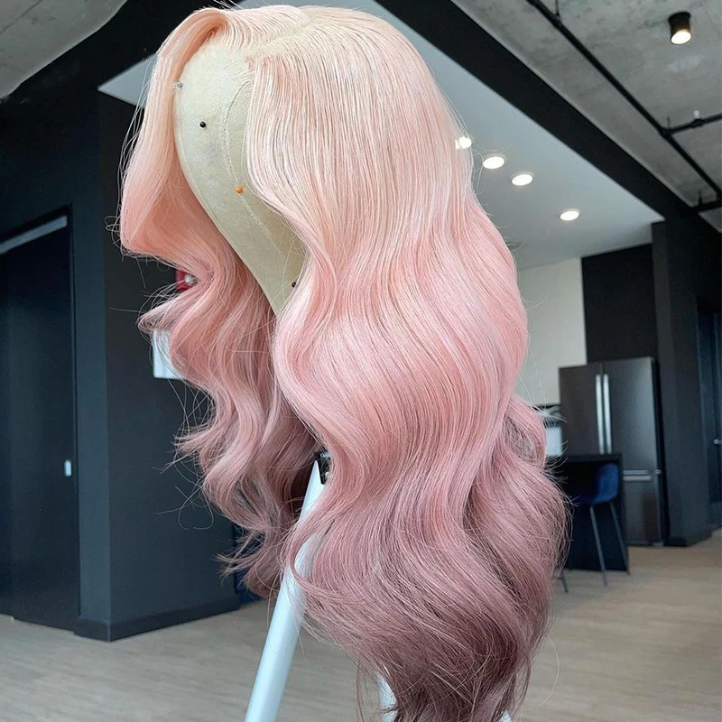 

13x4 Hd Lace Frontal Ombre Pink Colored 613 Blonde Wig Human Hair Wavy Transparent Full Lace Front Black Women Pre Plucked Wig