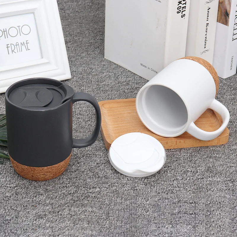 

Creative matt custom ceramic mug insulated cork base coffee cup office cup with lid