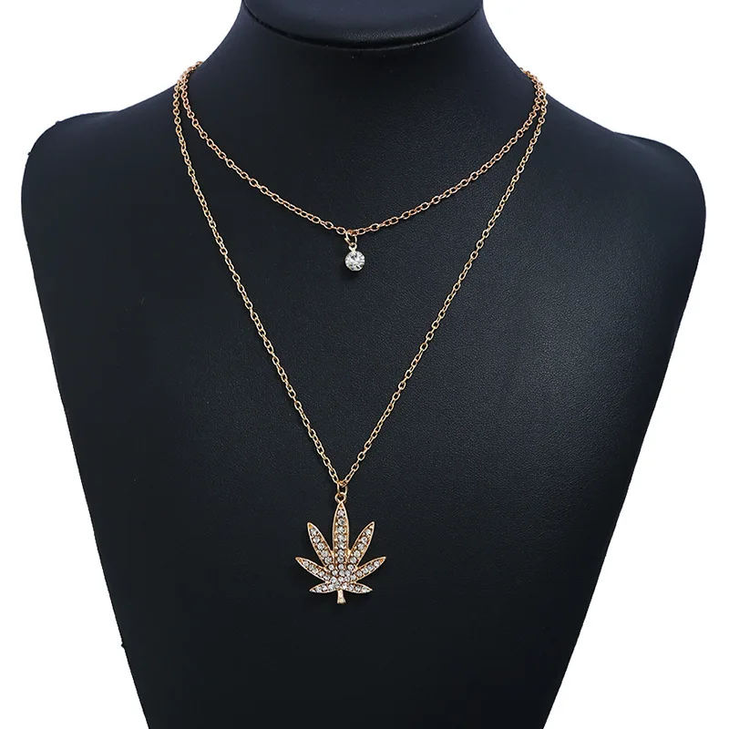 

New Small Weed Herb Charm Necklace Maple Leaf Pendant Necklace Hip Hop Jewelry, Picture shows